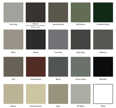 Colour Swatches - Zammit Roofing and wall cladding